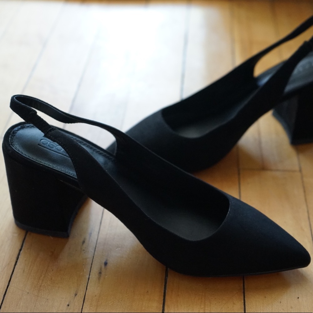 ASOS Samson Black Velvet Slingback Mid Heels